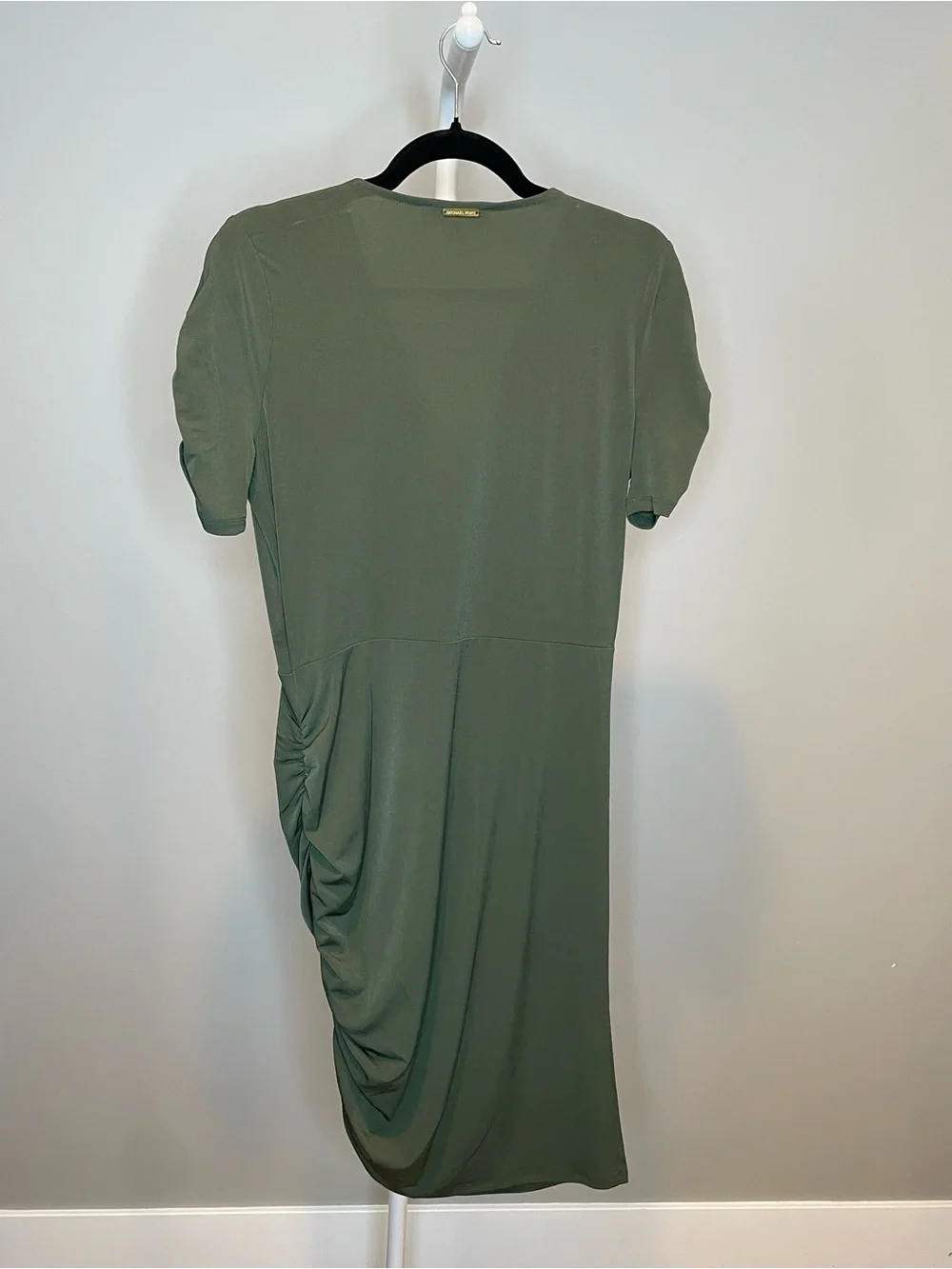 Michael Kors Olive Ruched Faux Wrap Dress - Medium